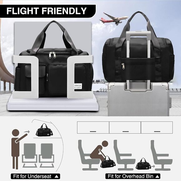 Small Gym Bag for Women, Travel Duffle Bag Carry On Weekender Bag with Shoe Comp - Picture 5 of 7